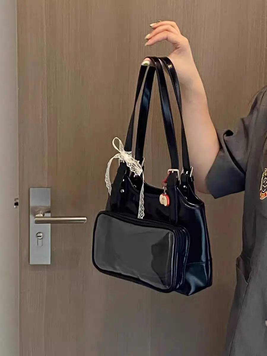 

Японский студенческий стиль, прозрачный дизайн, сумка на одно плечо, женская новая модная повседневная сумка подмышки с кружевной лентой