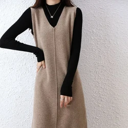 Mid to Long Knitted Vest for Women Autumn and Winter Loose Plus Size Lazy Style Sleeveless Sweater Camisole Dress External Wear