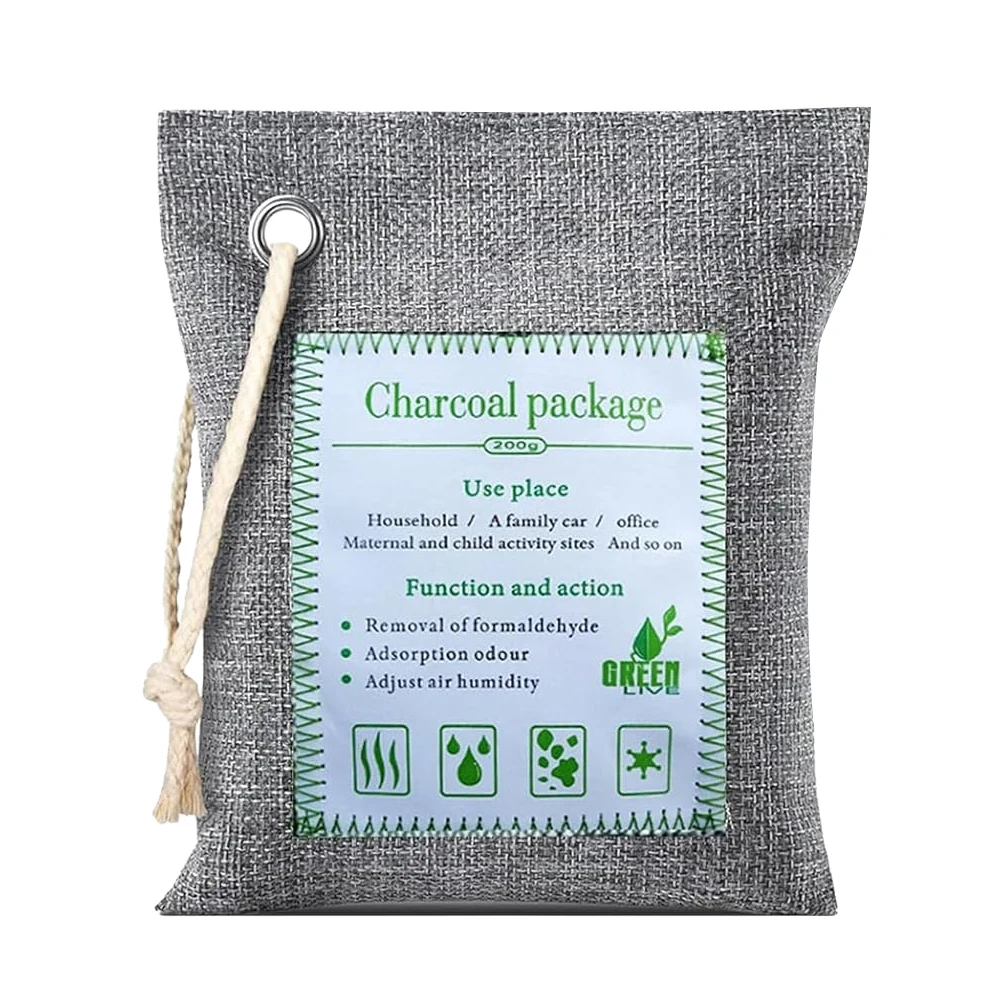 Odor Eliminator Reusable Bamboo Charcoal Air Purifying Bags 2x200g Natural Car Air Freshener for Home Car Pets Bathroom Basement