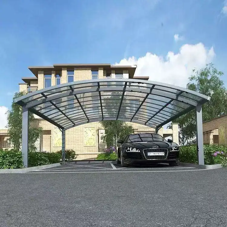 Outdoor Aluminum Alloy Frame Arched Acrylic Ceiling Carport Assembled Rain Proof Car Parking Large Sized Heavy Duty Car Shelter