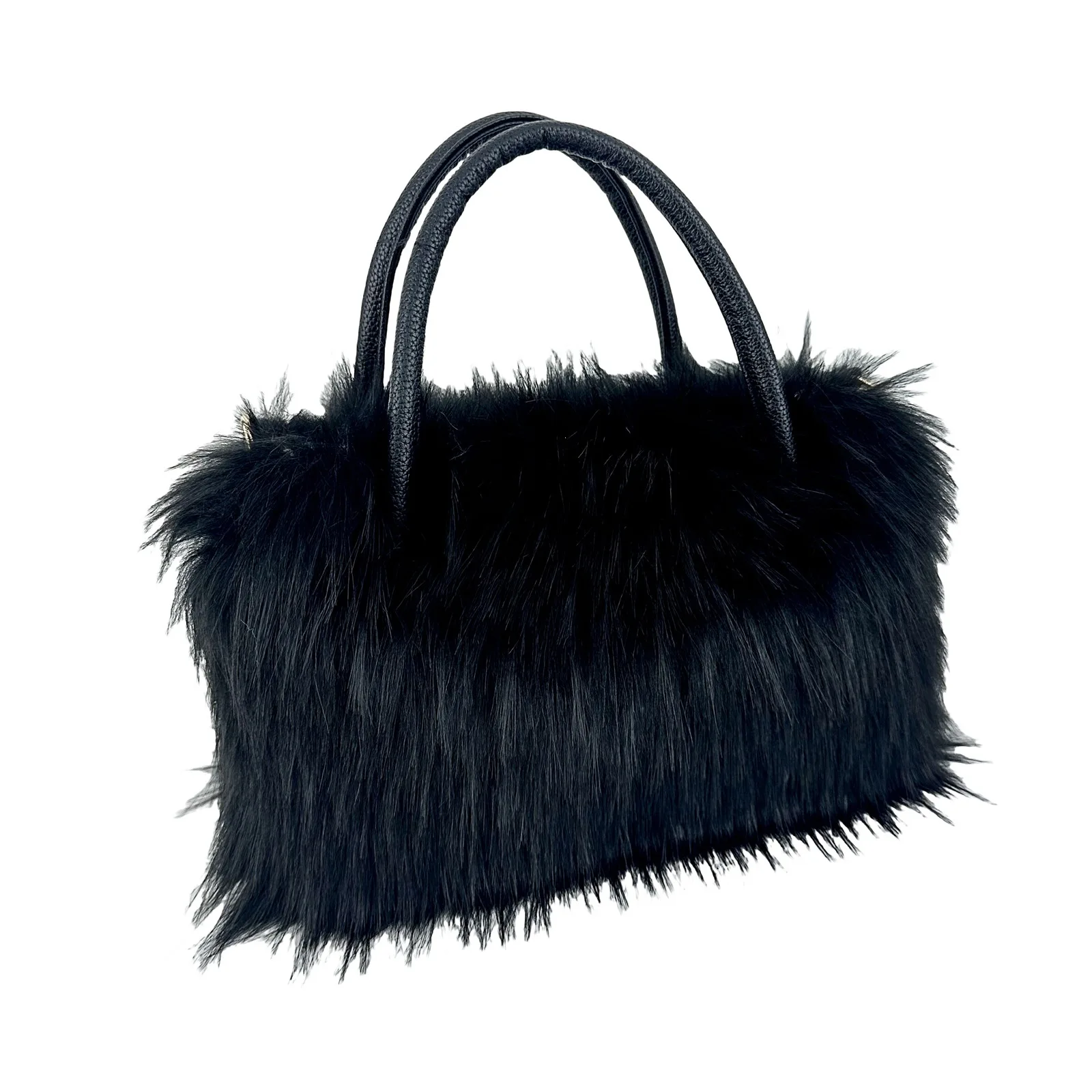 Women Faux Raccoon Fur Fluffy Handbag, 2025 New Square Large Capacity Tote Bag, European Trendy Ladies Purse
