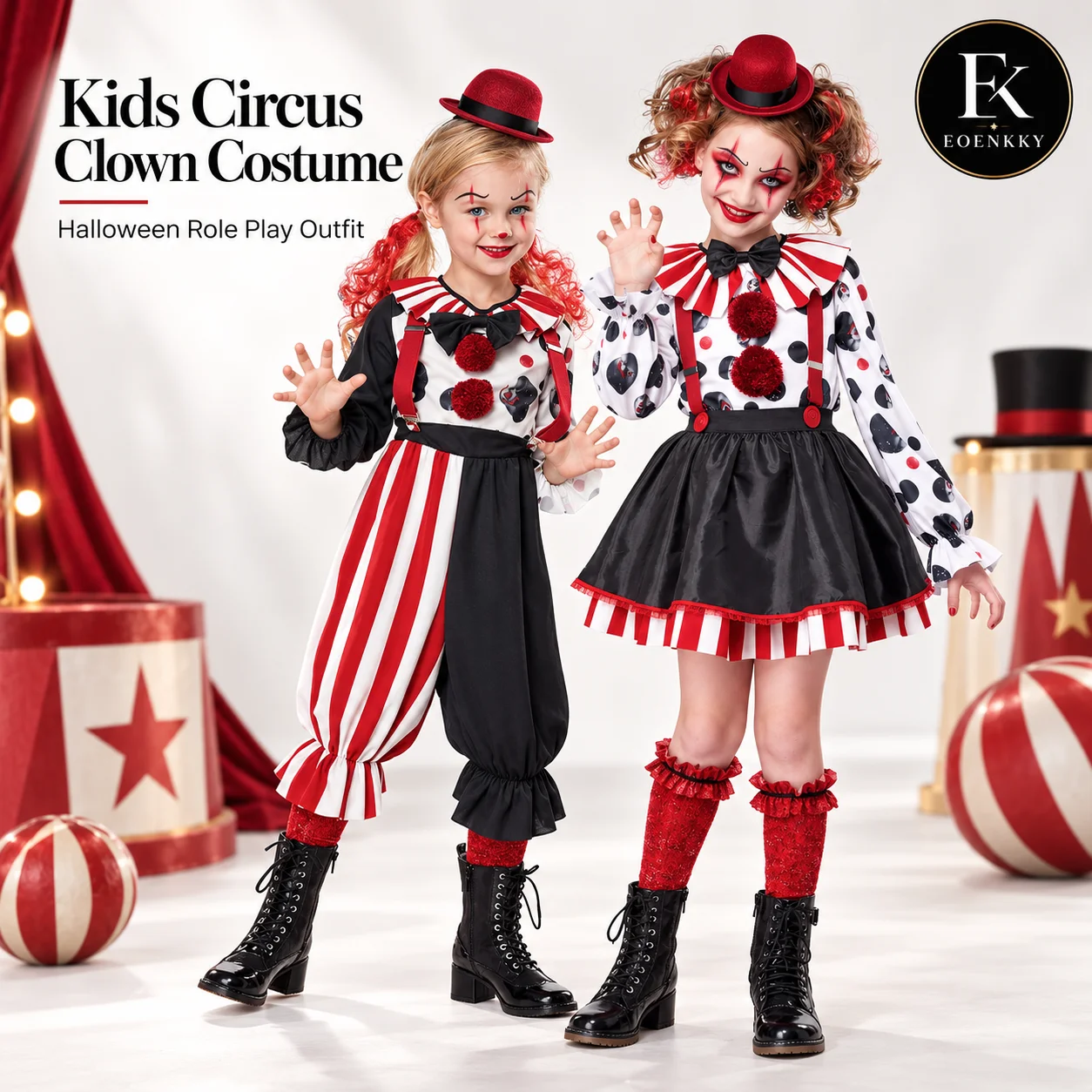 EOENKKY Kids Clown Costume Halloween Circus Role Play Outfit Party Performance Dress Up Set