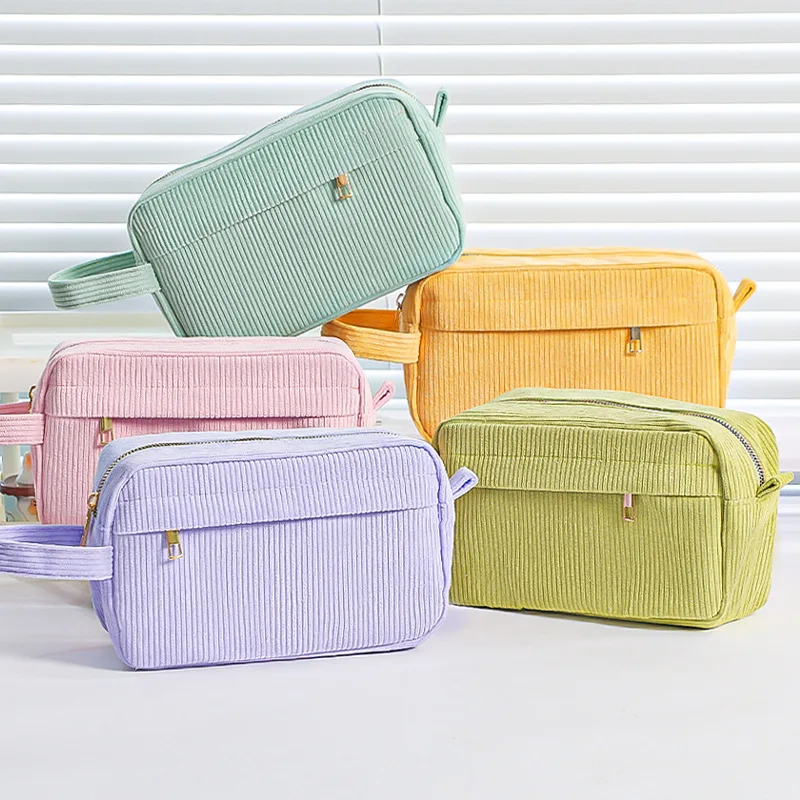 Tragbares Federmäppchen aus weichem Cord, Make-up-Tasche, erhältlich in mehreren Farben, großes Fassungsvermögen, multifunktionale Aufbewahrung, praktisch