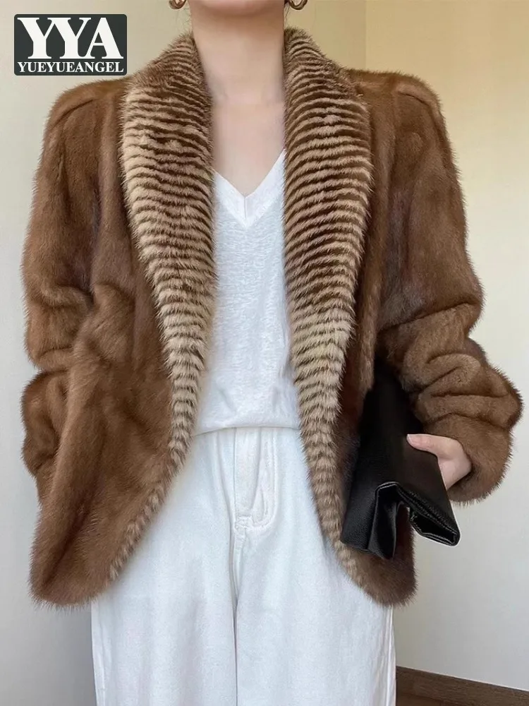 Winter Elegant Women Faux Fox Fur Jacket Office Ladies Thick Warm Artificial Fur Coat Vintage Lapel Collar Hairy Jacket Overcoat