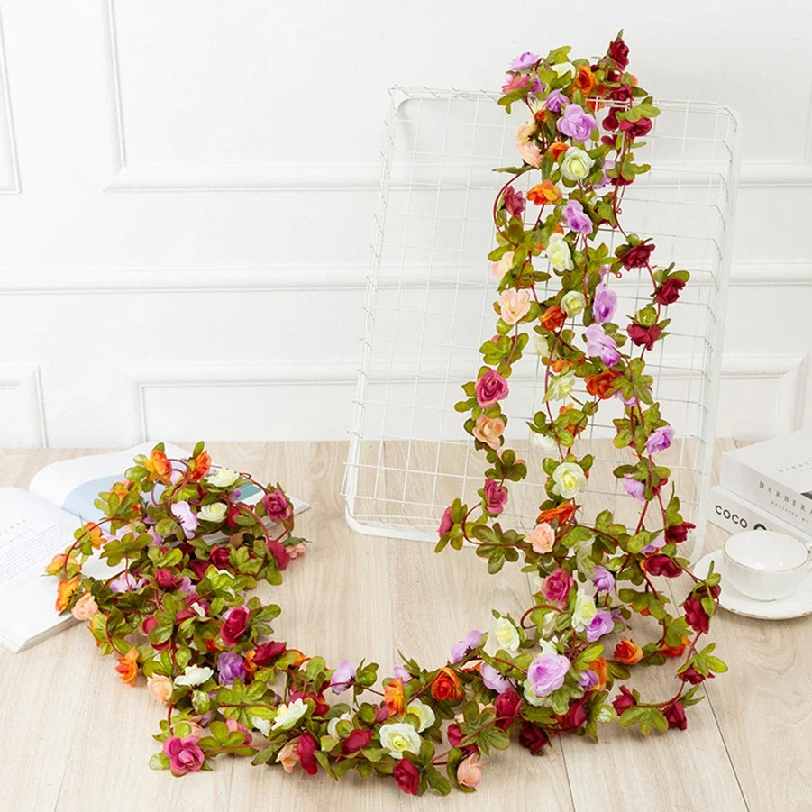 

250CM Artificial Rose Flowers for Wedding Home Room Decoration Spring Autumn Garden Arch Christmas Rattan DIY Fake Plants Vine