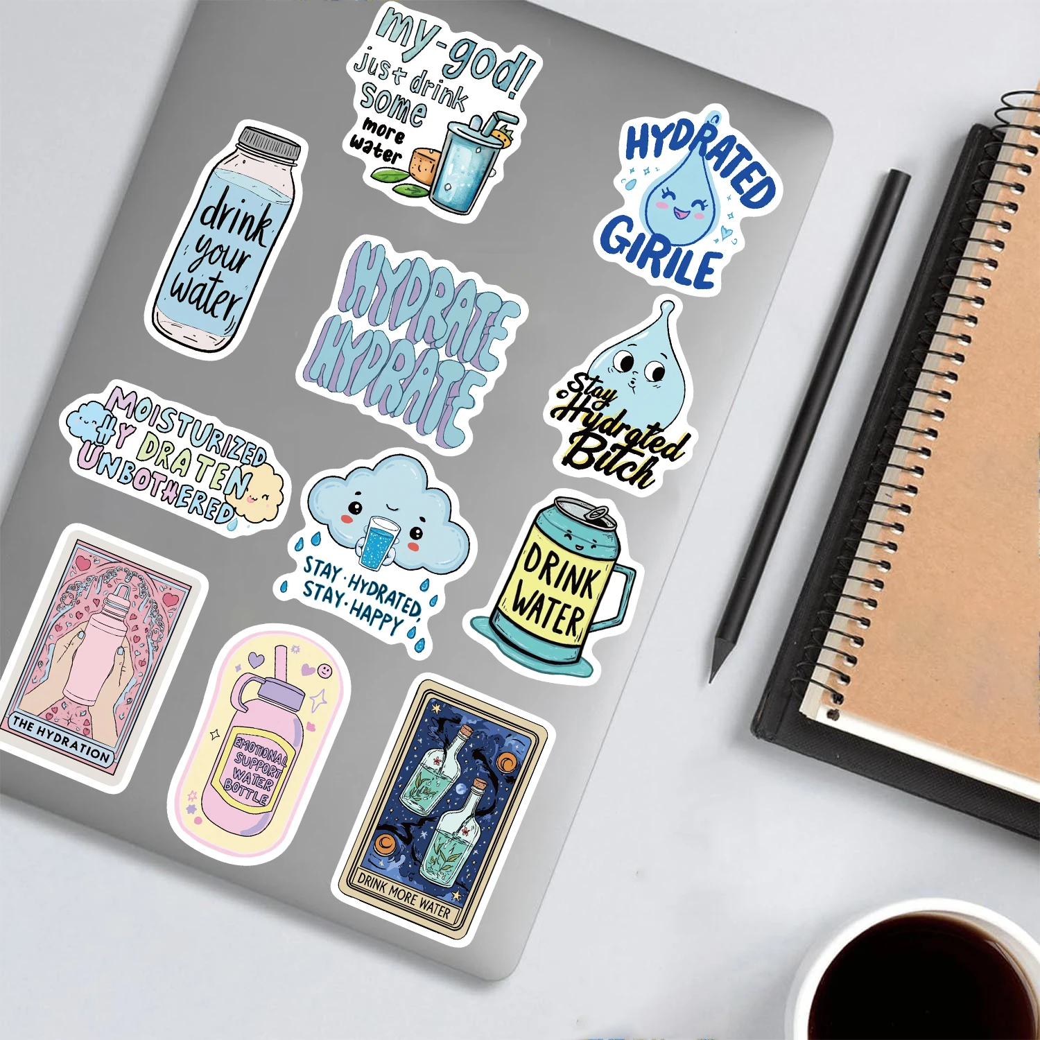50PCS Stay Hydrated Stickers Laptop Hydro Flasks Phone Laptop Scrapbook Scooter Bike Holiday Gifts Transparent PET Decor Sticker