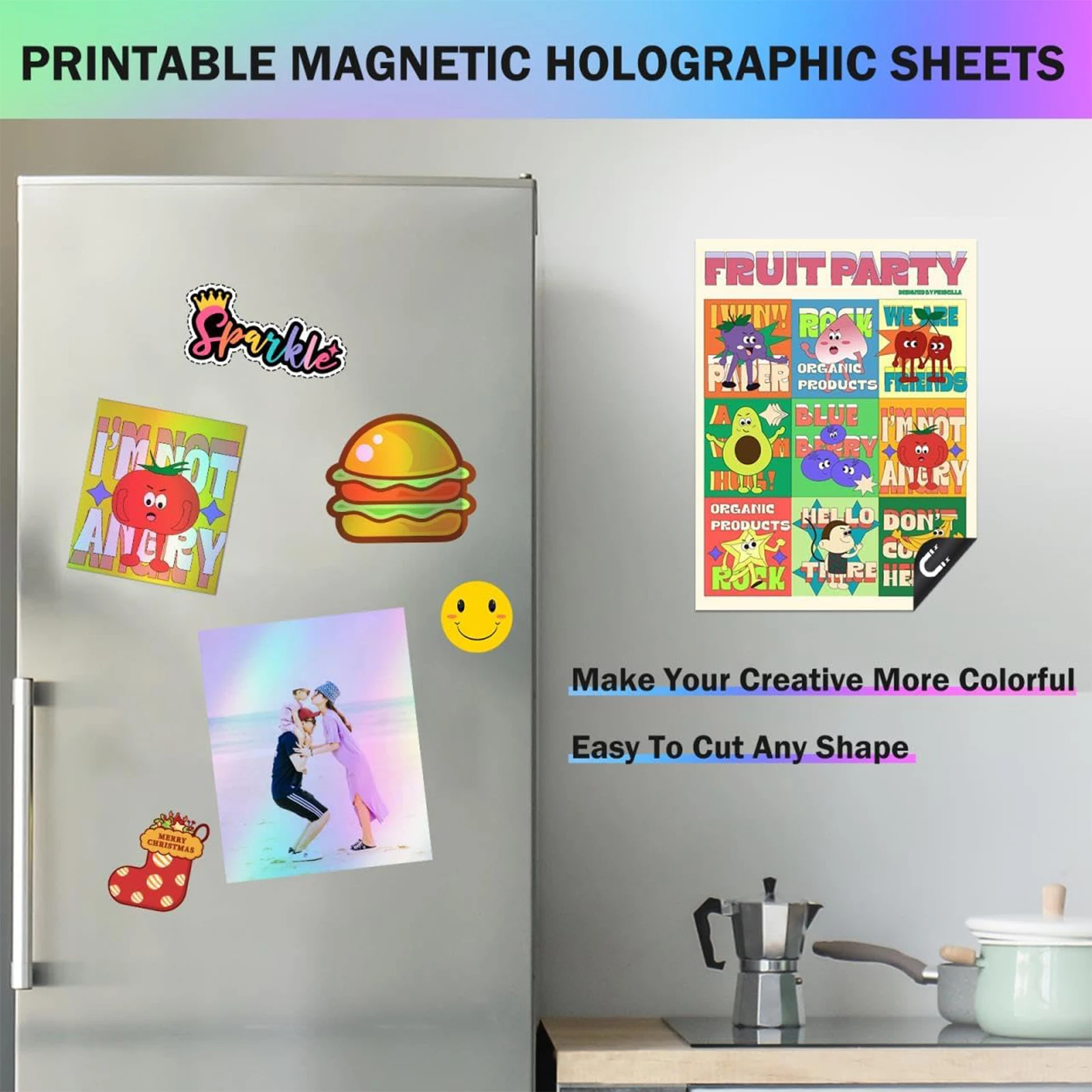 A4 8.3×11.7 インチ 5 枚レインボー印刷可能な磁気ホログラフィックシートインクジェットプリンタ用ホログラフィックビニール紙
