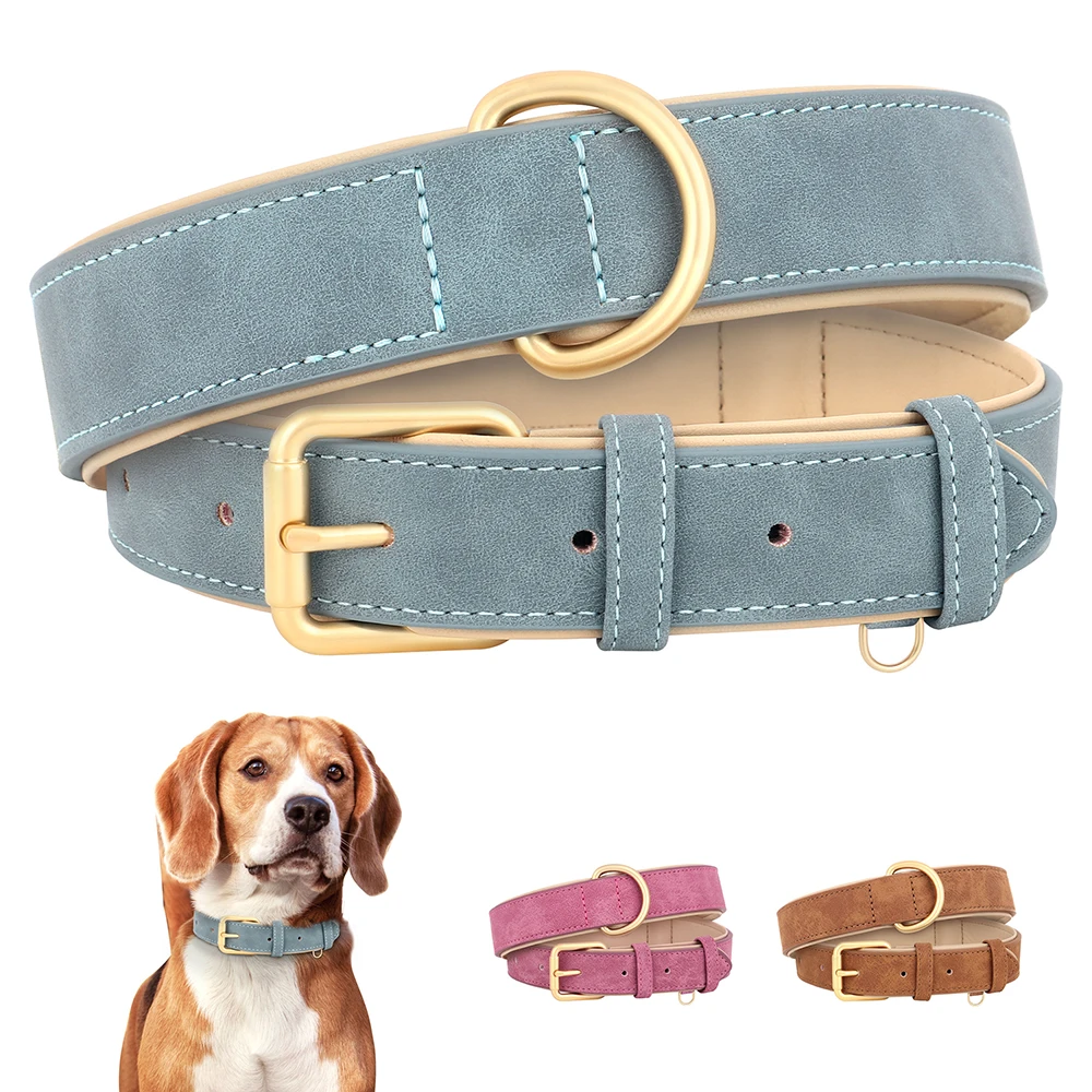 

Leather Dog Collar Durable Dogs Collars Soft Padded Pet Pitbull Necklace Adjustable For Small Medium Large Dogs Pug Pet Products