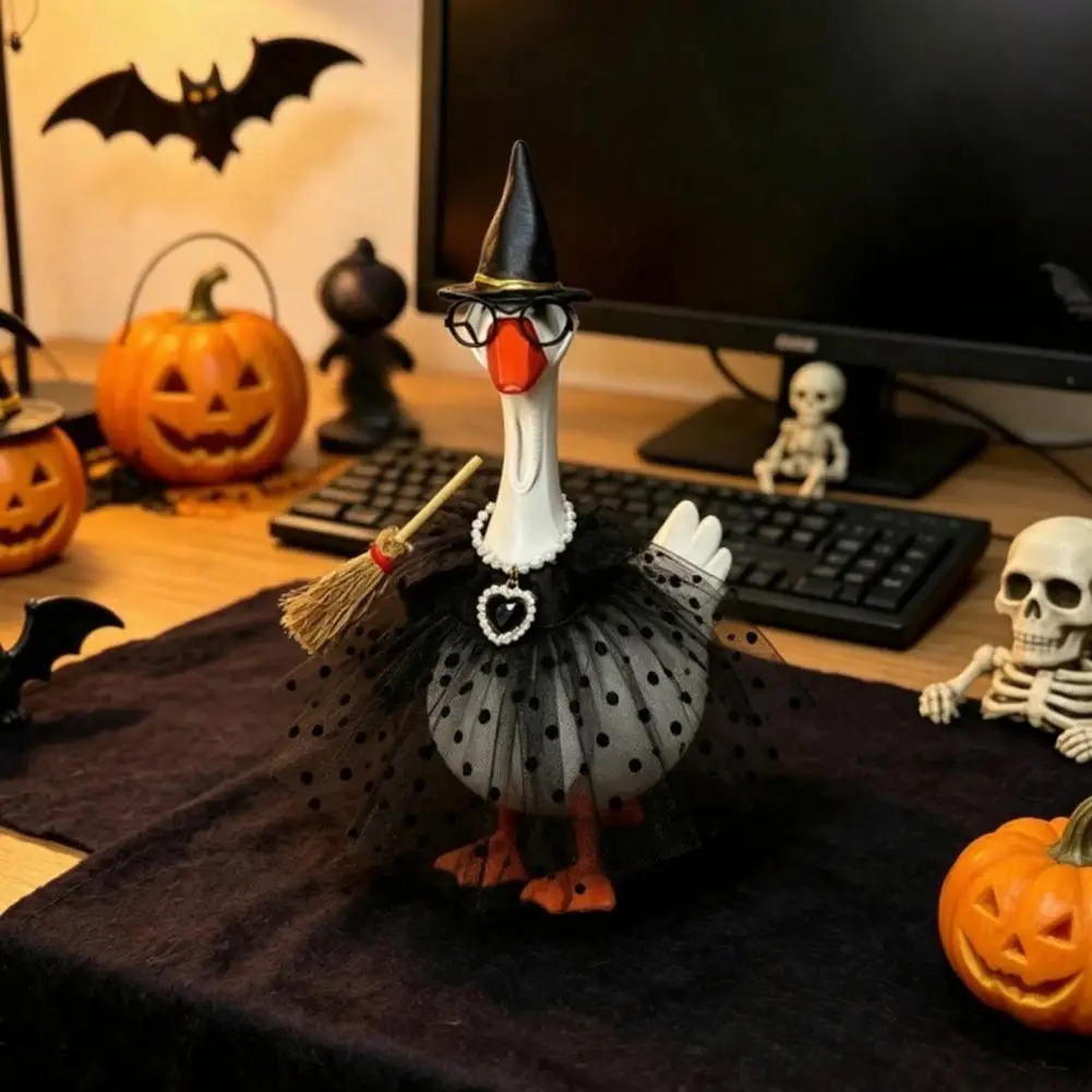 Mini Witch Costume for Goose Decorative Goose Witch Costume Halloween Witch Costume for Mini Goose Polka Dot Mesh Skirt Hat
