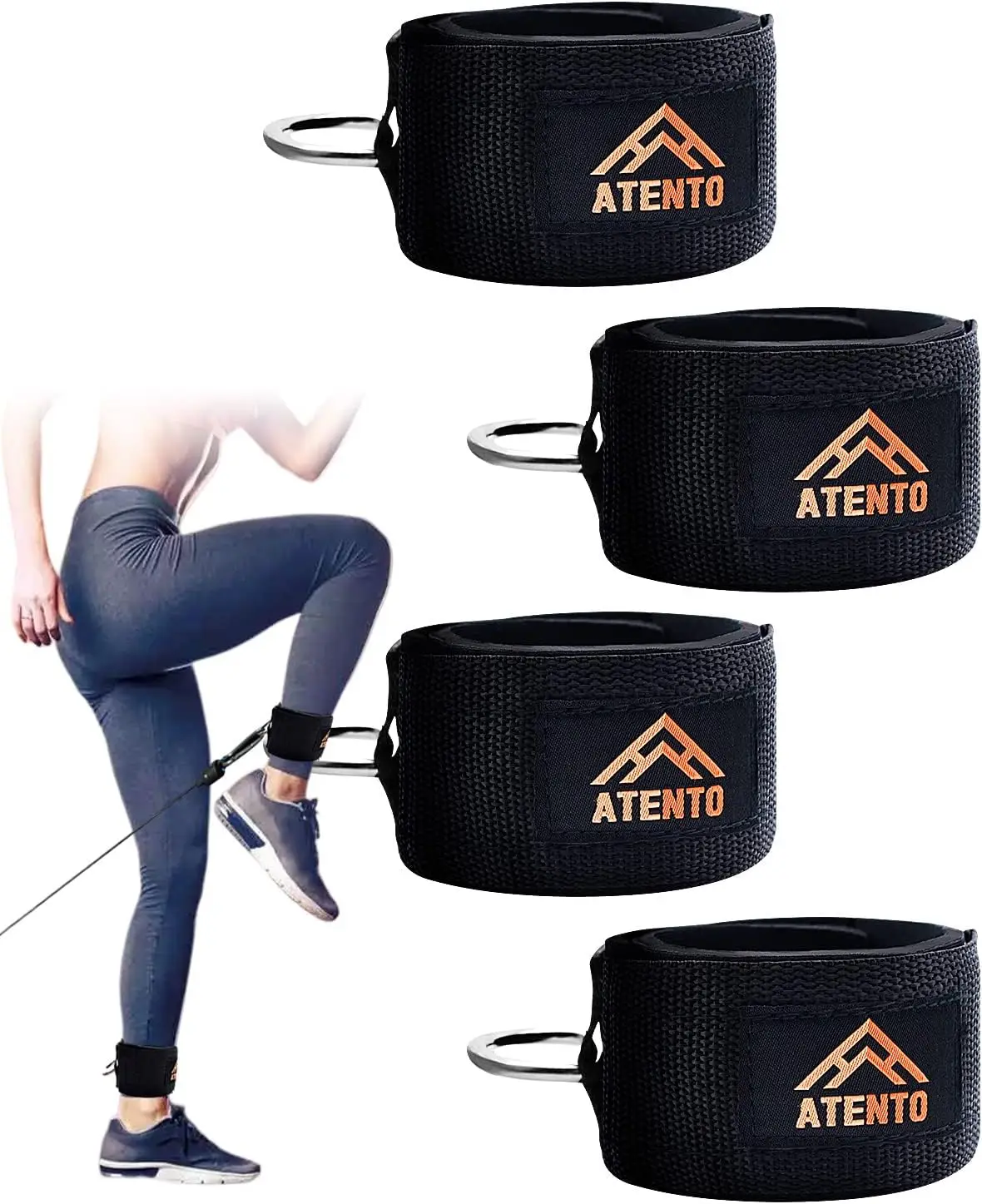 ATENTO 2 Pairs Ankle Strap for Cable Machine, Comfortable Padded Ankle Wrist Cuffs for Kickbacks, Gym, Glutes Workout & Lower Ex