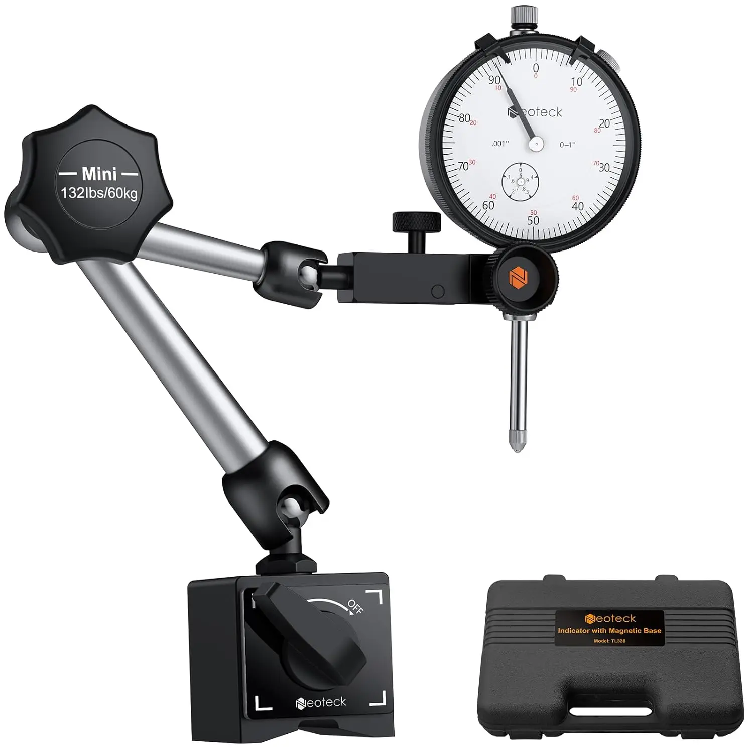 

Neoteck 0-1in/0.001in Dial Indicator, 132lbs Magnetic Base, for Lathe, CNC, 3D Printer