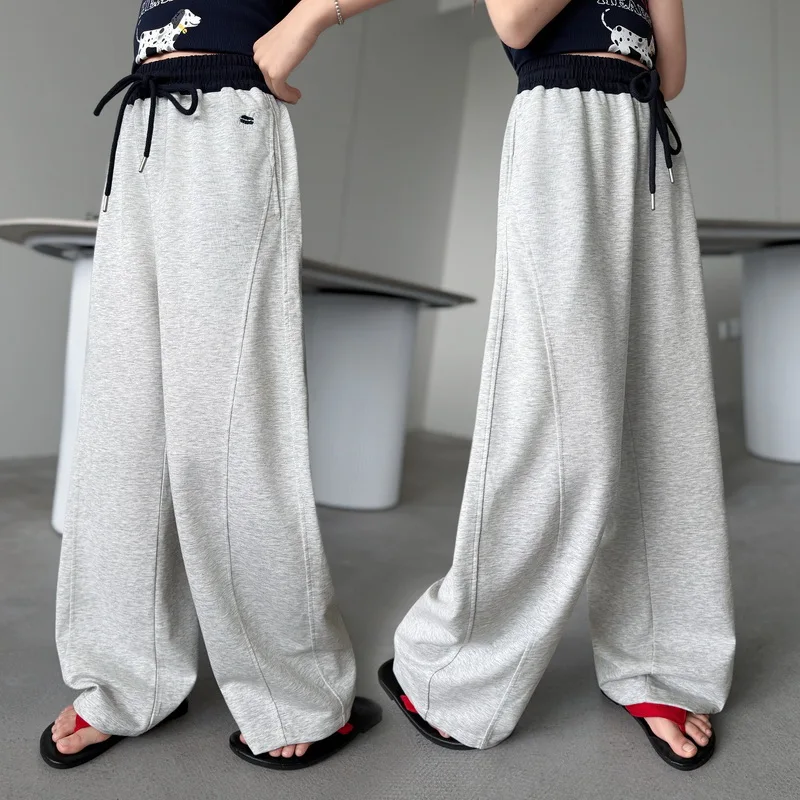 Summer Kids Girls Sporty Sweatpant Pure Cotton Junior Girl Sports Track Curved Pants Loose Elastic Waist School Child Trousers