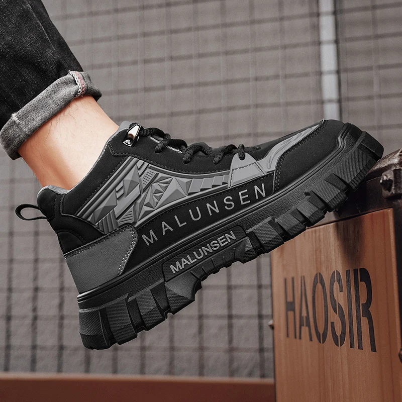 แพลตฟอร์มผู้ชายรองเท้าอินเทรนด์ All-Match Men's BIKER BOOT แฟชั่น Casual Anti-Wear Crush ทนยืดหยุ่นสูงใหม่มาถึง