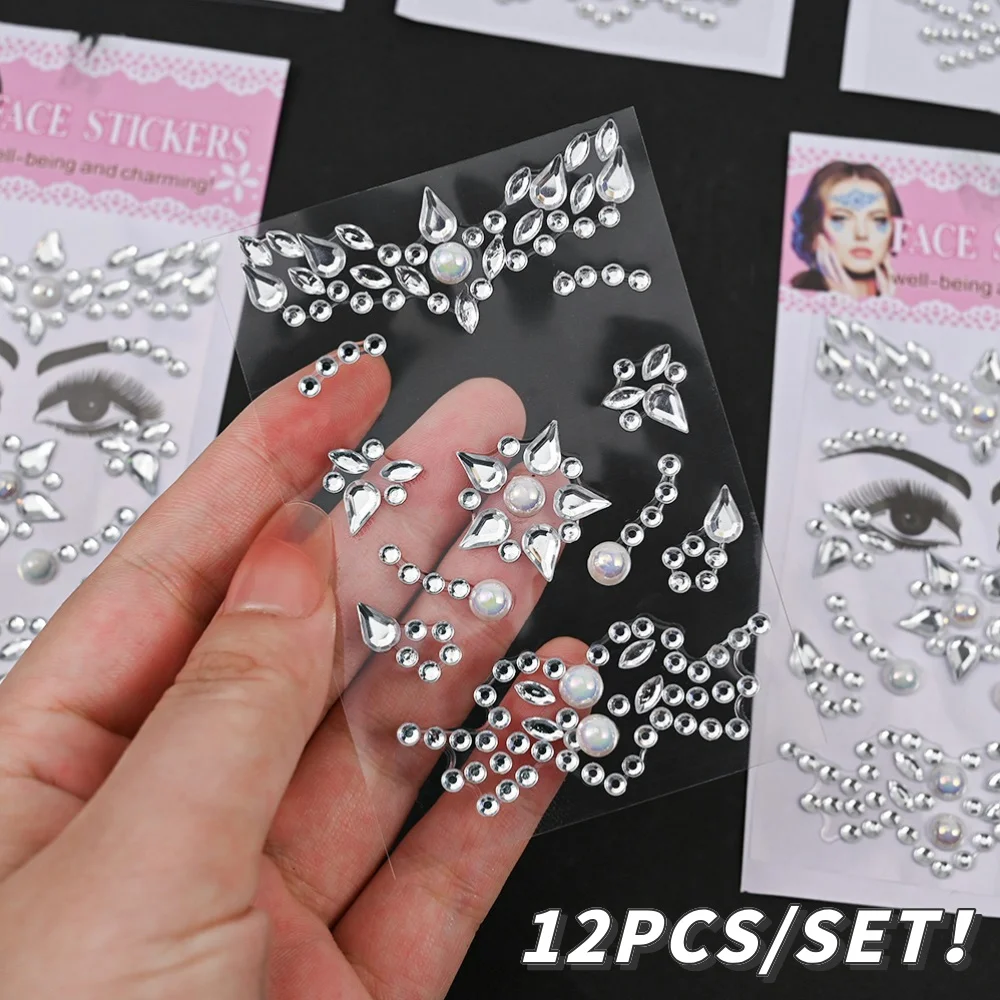 12Pcs/Sheet 46*30cm Sparkle Gem Stickers Glitter Crystal Sticker Stick on Earrings Face for Girls Kids Children Christmas Gifts