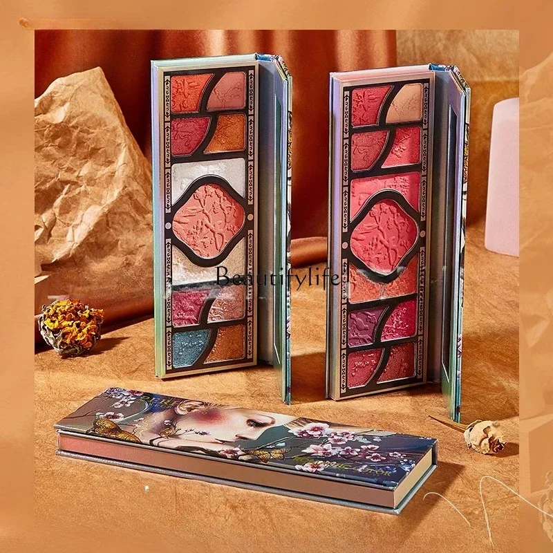 Hundred Birds Facing the Phoenix Relief Eye Shadow Plate, Multi-Functional Makeup Palette, Highlight Repair Blush,