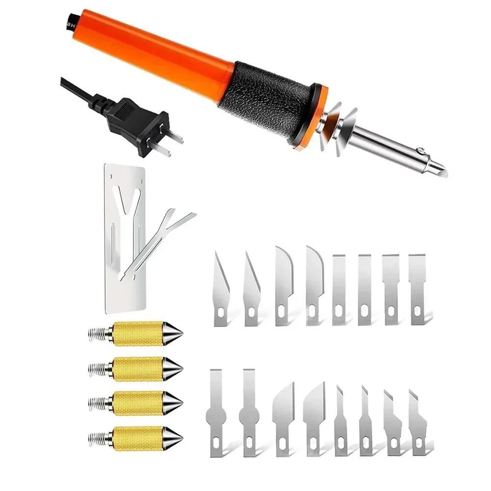 22PCS/SET Electric Hot Knifes Cutter Tool Kit With Heat Cutter Stencil Cutter For Soft Thin Plastic Cloth Stencil US/EU Plug