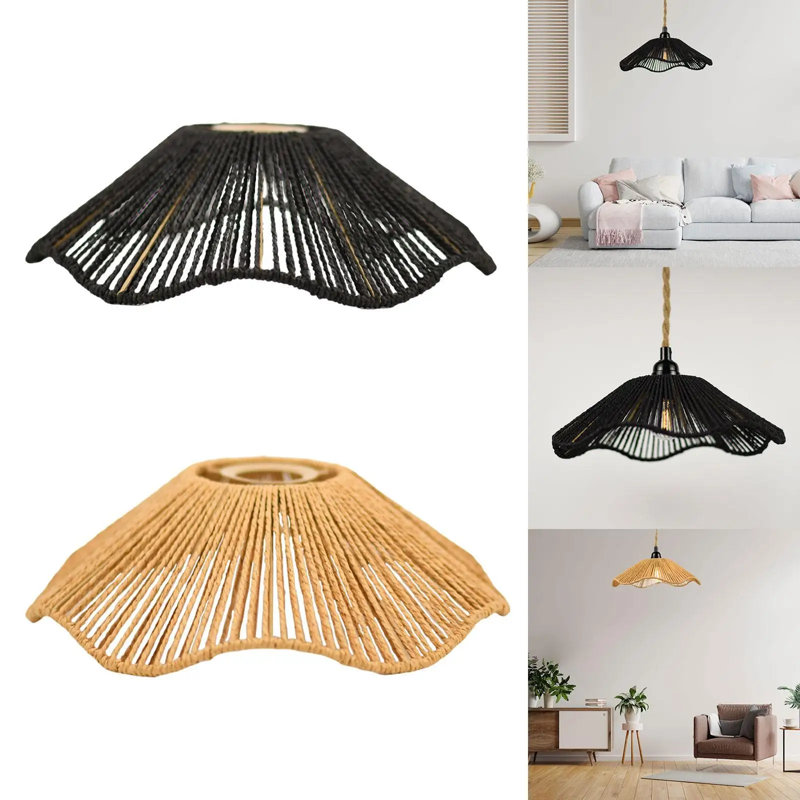 Woven Lamp Shade Ceiling Lantern Cover Dustproof Lamp Shade Bohemian Light Shade for Dining Table Living Room House Accessories