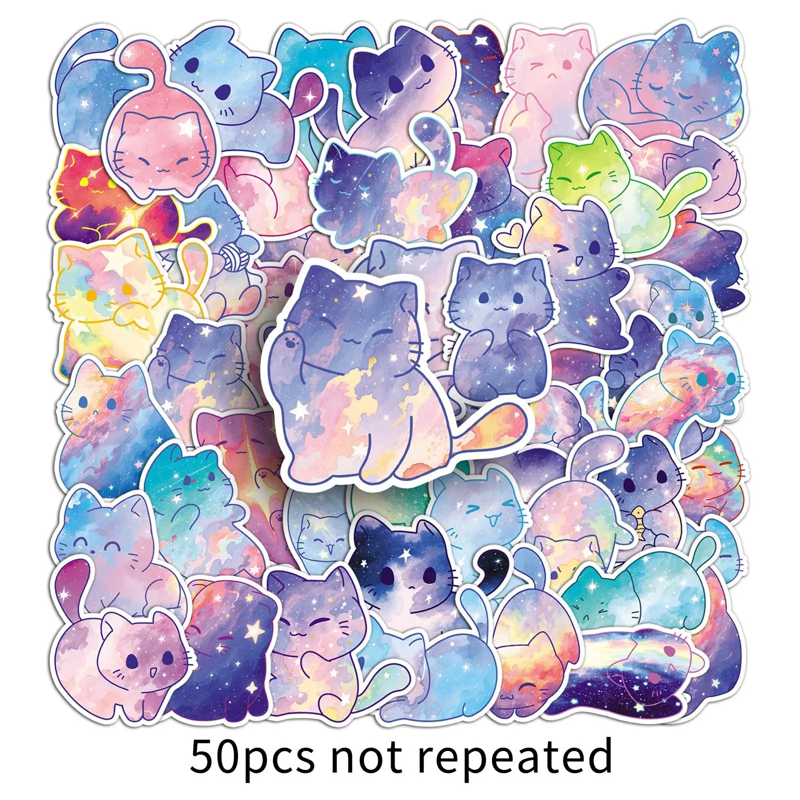 50PCS ใหม่แมวสติกเกอร์การ์ตูน Starry Sky สไตล์แมวน่ารักสัตว์ Decals ของเล่นเด็ก DIY กระเป๋าเดินทางแล็ปท็อปกีตาร์รถจักรยานตกแต่ง
