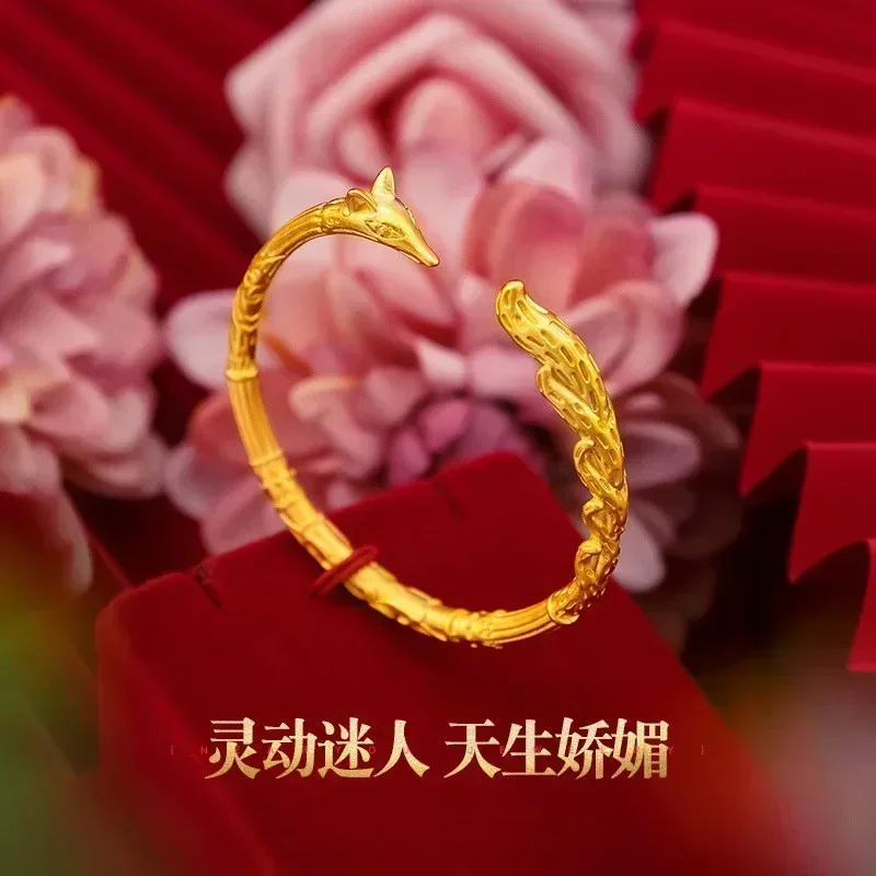 Eldorado Gold  9999 Real Gold 24K Gold Fox Bracelet, Women's, Japanese and Korean Fashion Ethnic Style Smart Ancient Fox Bracele