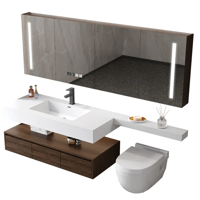 Bathroom cabinet combination rock slab ceramic seamless integrated basin modern simple toilet washstand extension cabinet
