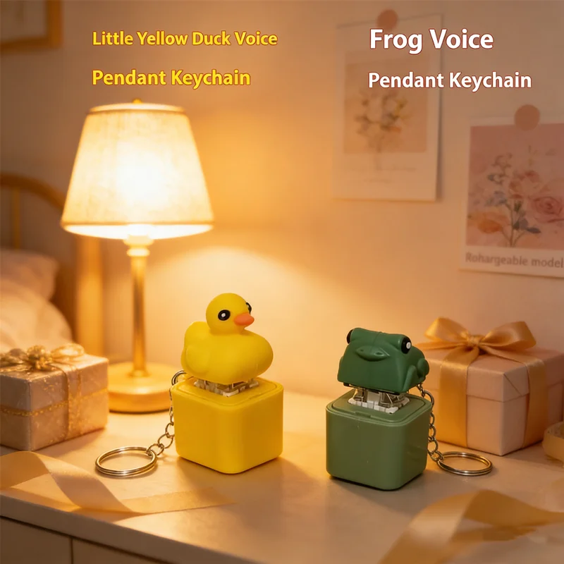 Funny Croaking Frog/Duck Keychain Rechargeable Keyboard Fidget Clicker with LED Light Stress Relief Toy Auditory Sensory Keyring