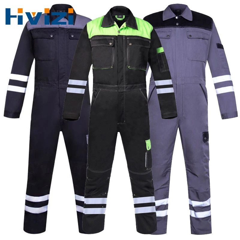 

Spring Autumn Long-sleeve Work Clothing For Men Poly Cotton Wear-resistant Reflective Electrician Work Coverall Miner Uniforms