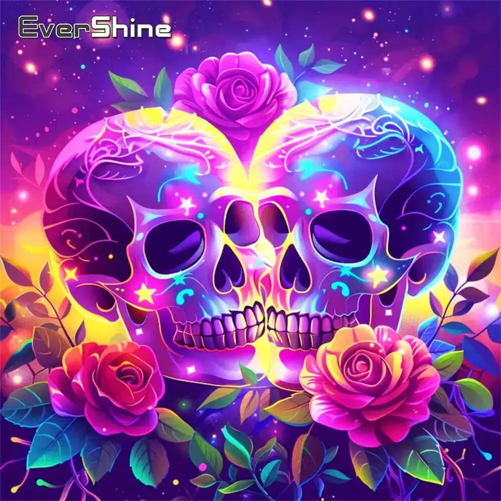 Evershine Skelett Diamant Malerei Porträt DIY Terror Diamant Mosaik Schädel Handwerk Stickerei Rose Blume Home Decor