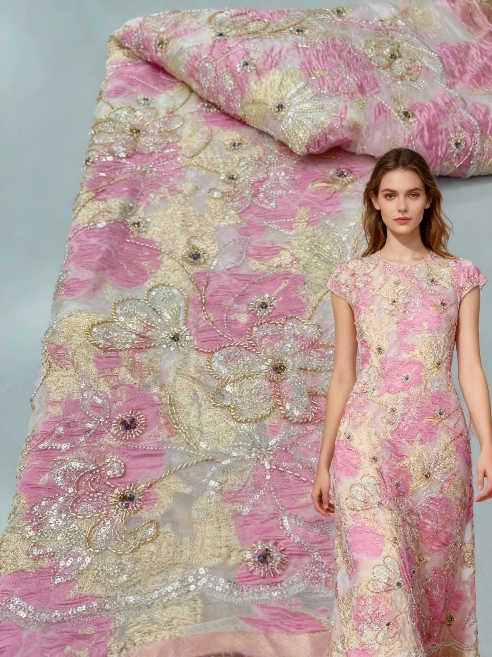 

African Chiffon Beaded Mesh Lace Fabric 2026 High Quality Nigerian Stones Lace Fabric Groom Chiffon French Bride Wedding Dress