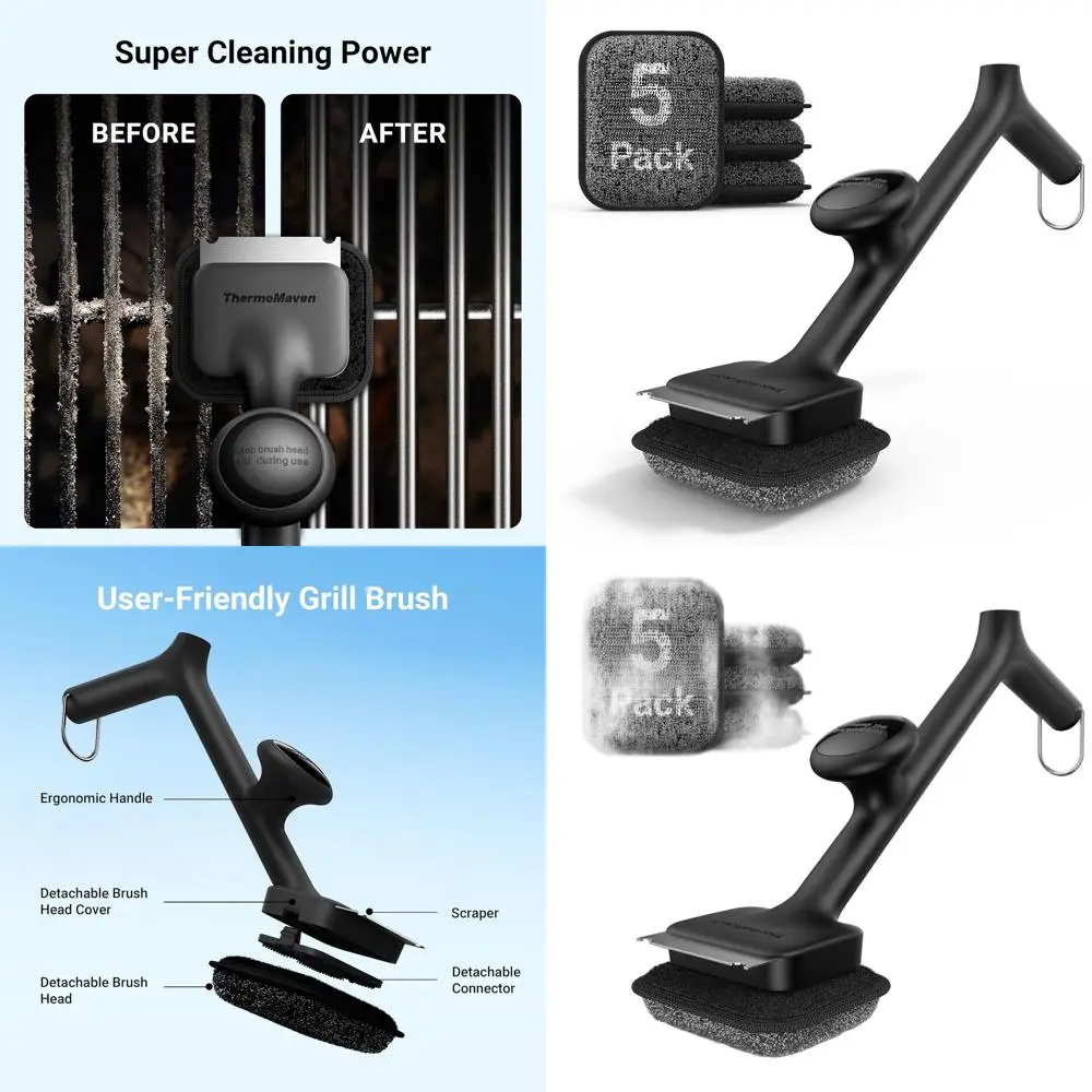 

Щетка для чистки парового гриля, 17 сейфов, без щетины, 5 головок, грили для фарфора/газа/вуга, очиститель для барбекю на открытом воздухе