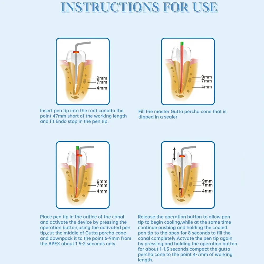 

4Pcs Dental Endo Obturation Gutta Percha Pen Heated Tips Root Canal Hot Melt Filling Heating Pin Tool