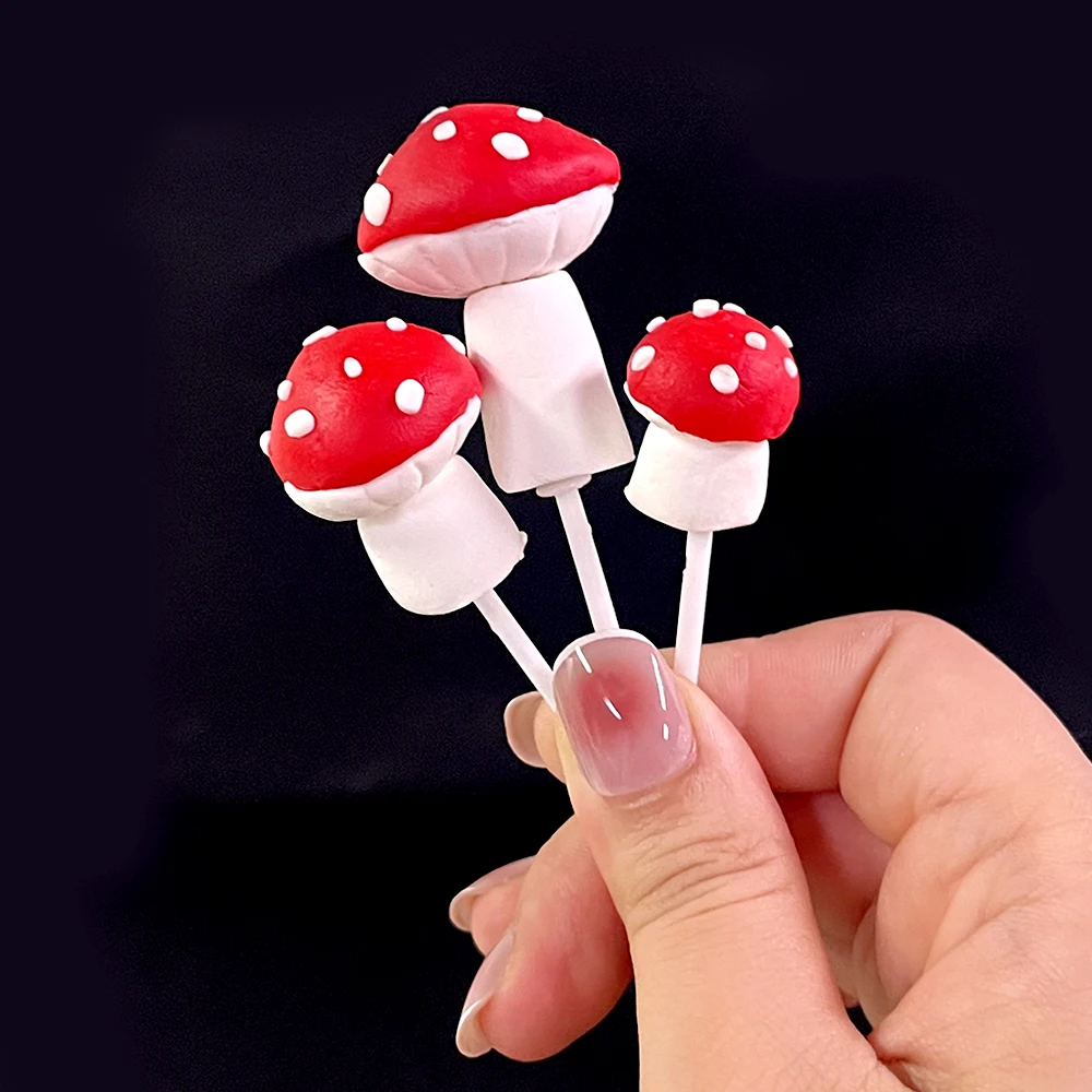 Red Mushroom Cake Topper Simulated Mushroom Cake Decoration DIY Jungle Safari Farm Theme Birthday Baby Shower Party Cake Supplie