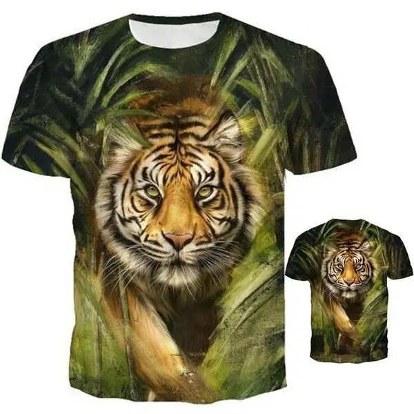 New Adult Men's Children's 3d Tiger Print Animal Print Short Sleeve T-shirt Hip Hop Harajuku Street Style Sports Thin Top