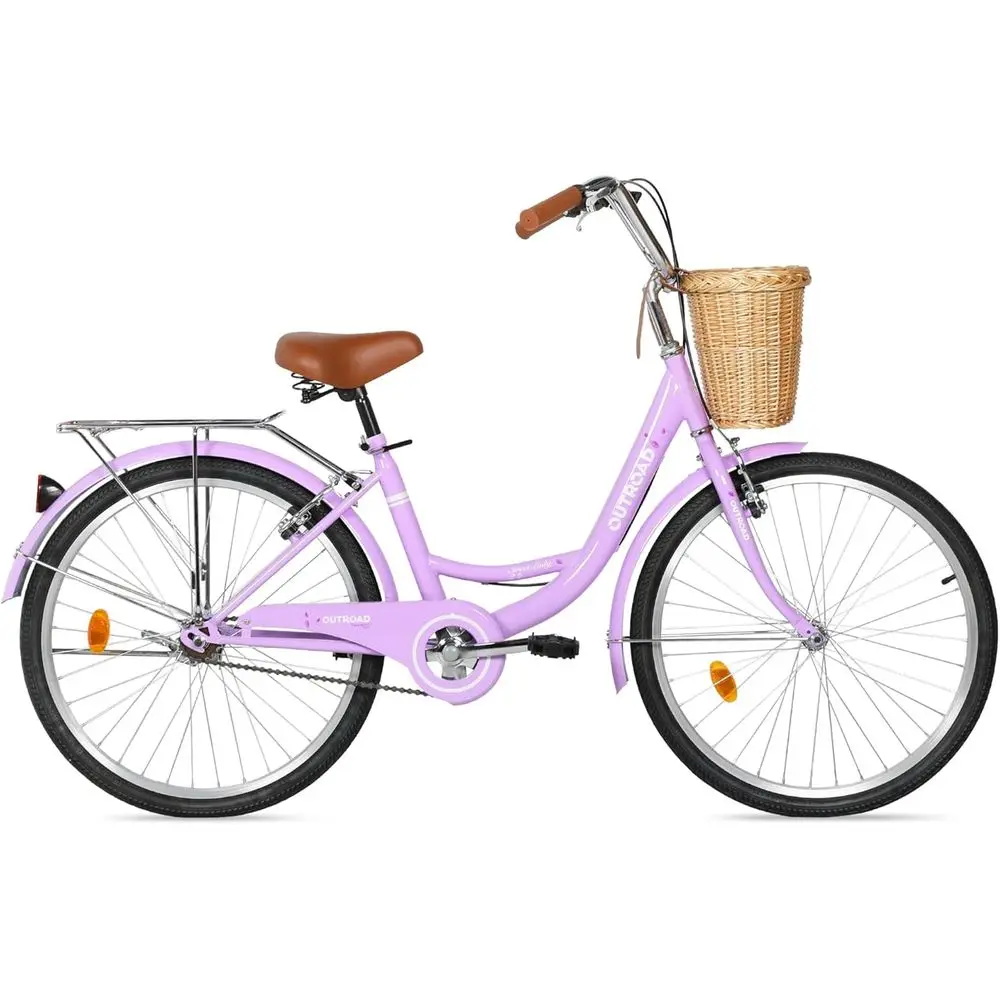 

Women's Comfort Cruiser Bikes with Rattan Basket, Adjustable Seat, and Dual V-Brakes - Pink, White, Green, Purple, Black