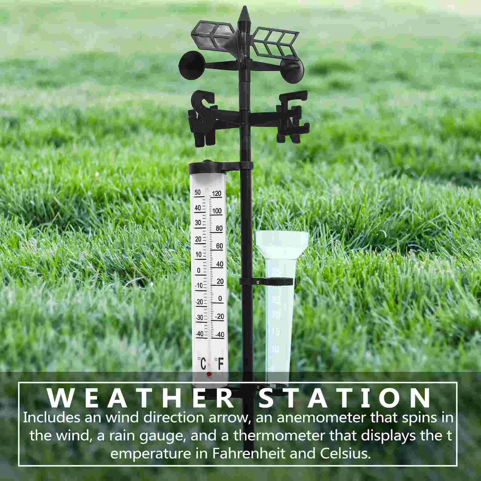 Weather Station with Rain Gauge Outdoor Thermometer Multi Function European Style Stake