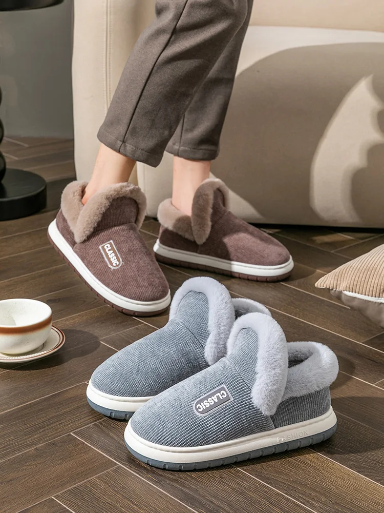 Herren-Winterhausschuhe für den Innenbereich, rutschfeste, warme, mit Plüsch gefütterte Slip-On-Stiefeletten mit Rücken für den Heimkomfort im Freien – Detail 7