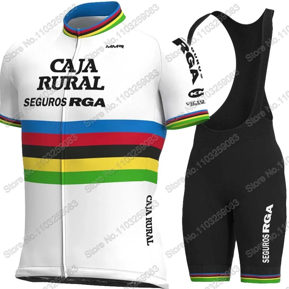 White Caja Rural 2024 Team World Champion Cycling Jersey Set Short Sleeve Clothing Road Bike Shirts Suit MTB Wear