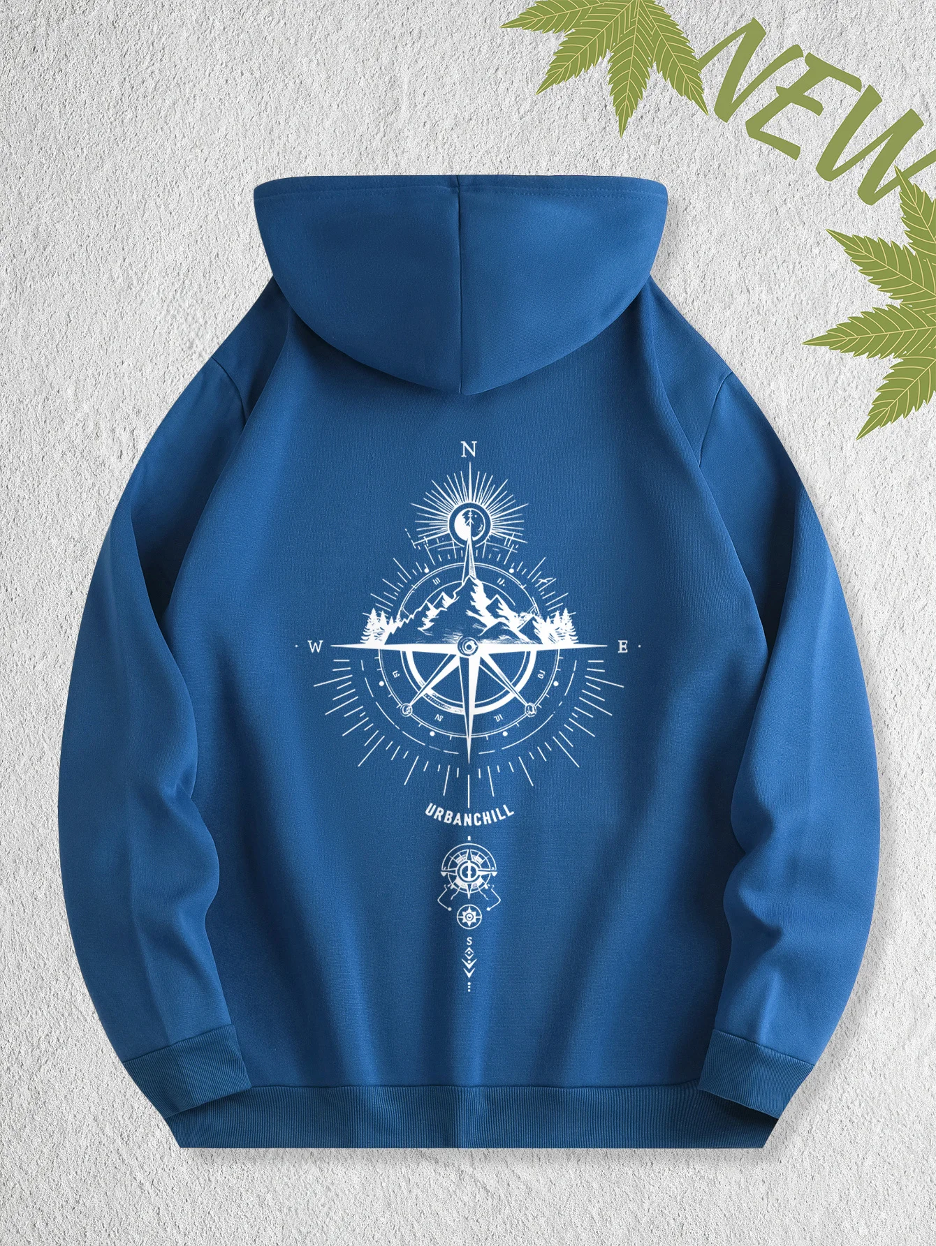 New Autumn/Winter Men's Trendy Hooded Sweatshirt Casual Everyday Wear Compass Print Fabric Soft Comfortable and Breathable