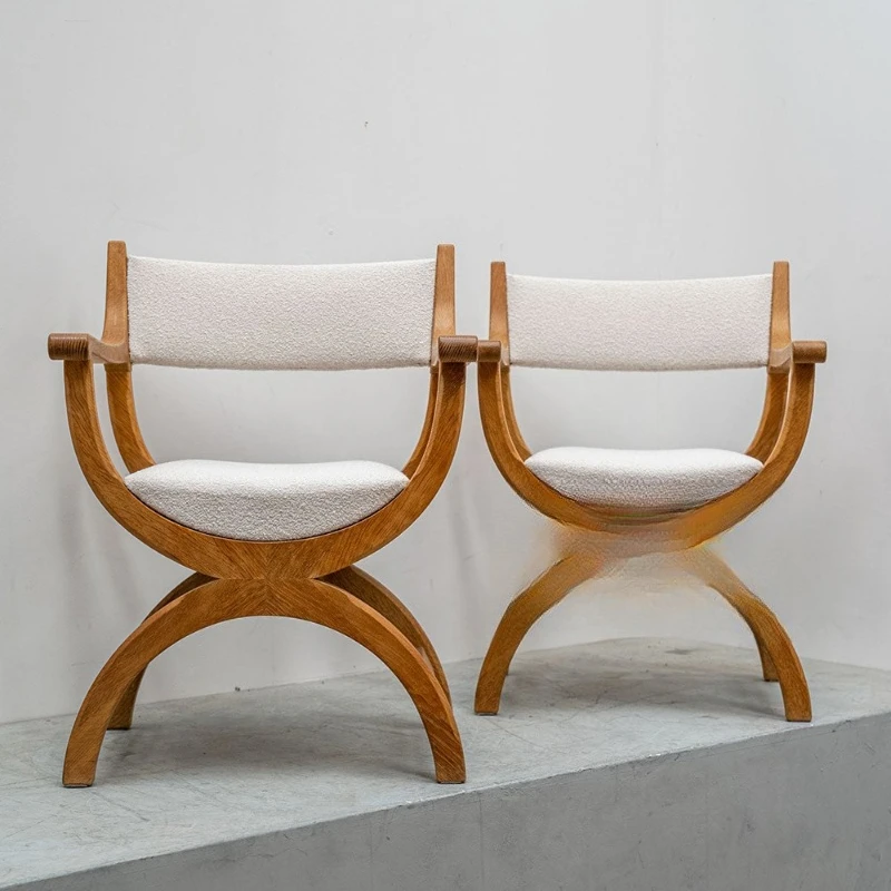 Medieval lamb wool solid wood leisure chair bedroom makeup chair designer retro single sofa chair