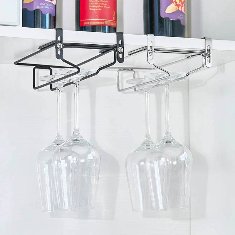 

Bar Goblet Holder Wall Mounted Wine Glass Hanging Rack Under Cabinet Stemware Organizer Iron Upside Down High Cup Storage Racks