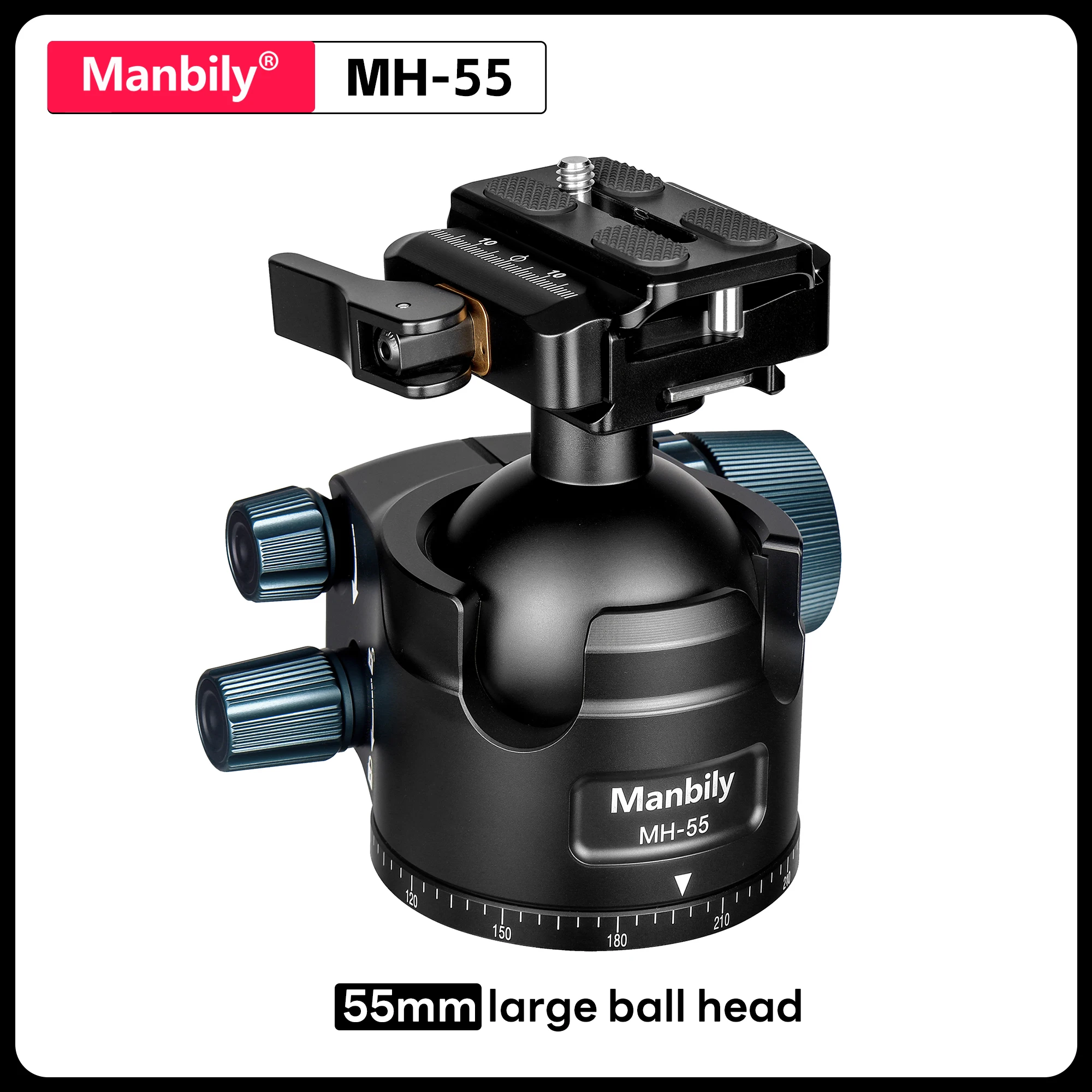 

Профессиональная шаровая головка Manbily MH-55 55 мм для штатива DSLR-камеры, монопода, с быстросъемной пластиной Arca, максимальная нагрузка 25 кг/55 фунтов