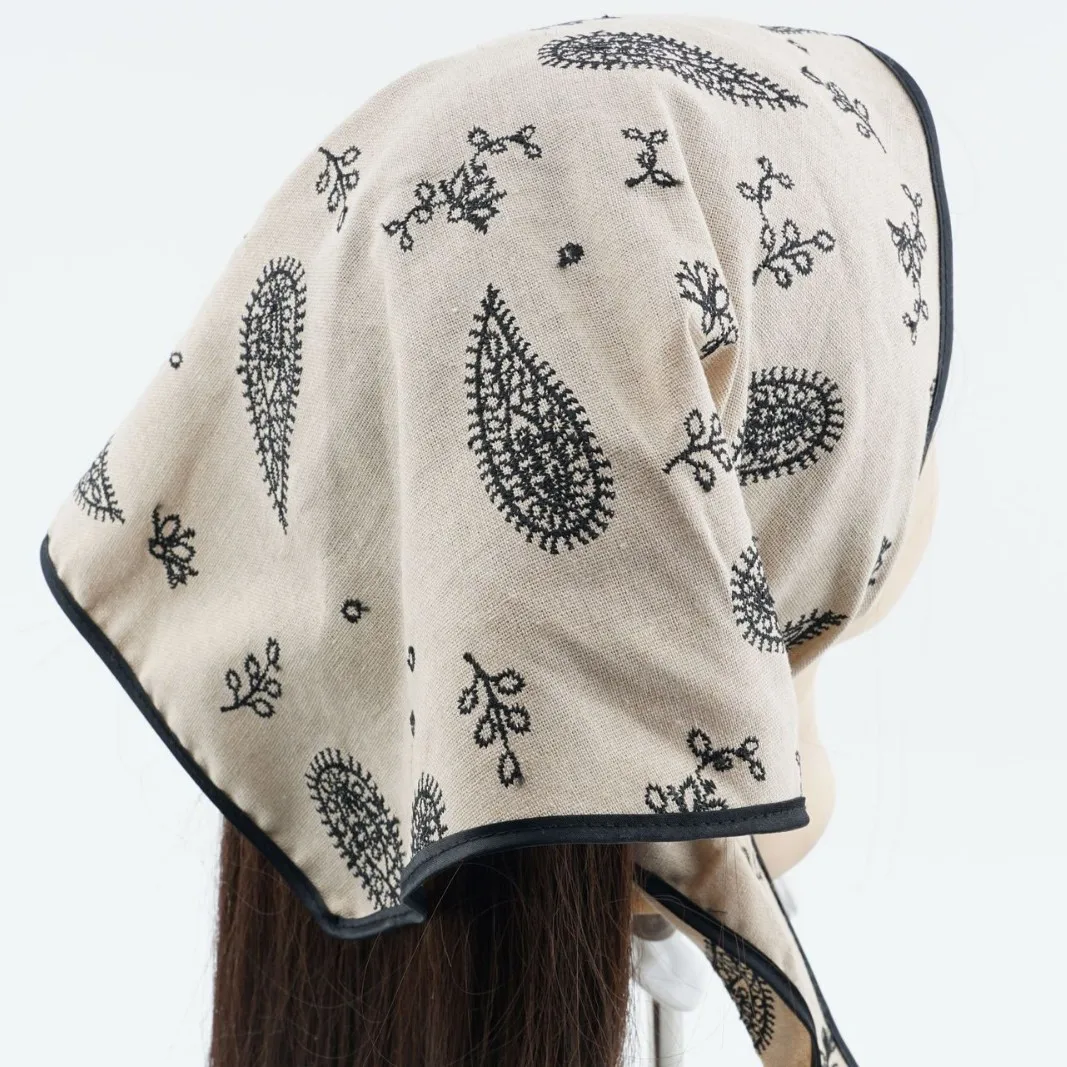 

Floral headscarf with embroidered coconut flower, headband-style triangular scarf, breathable head accessory for women
