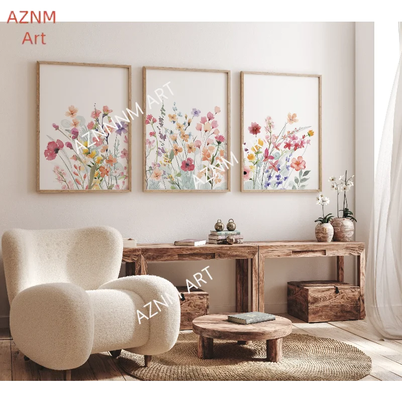 1/3 Stück Aquarell-Wildblumen-Kinderzimmer-Druck: Boho-Blumen-Wandkunst