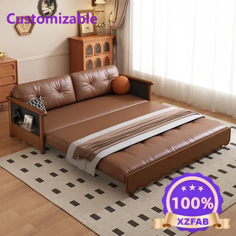 Factory Direct 2026 solid wood sofa bed folding dual-purpose push-pull multi-functional living room with storage cat scratching