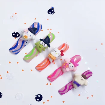 3D 할로윈 유령 만화 네일 참, 매니큐어 장식, DIY 액세서리, 아트 디자인, 할로윈 네일 참, 10 개/백