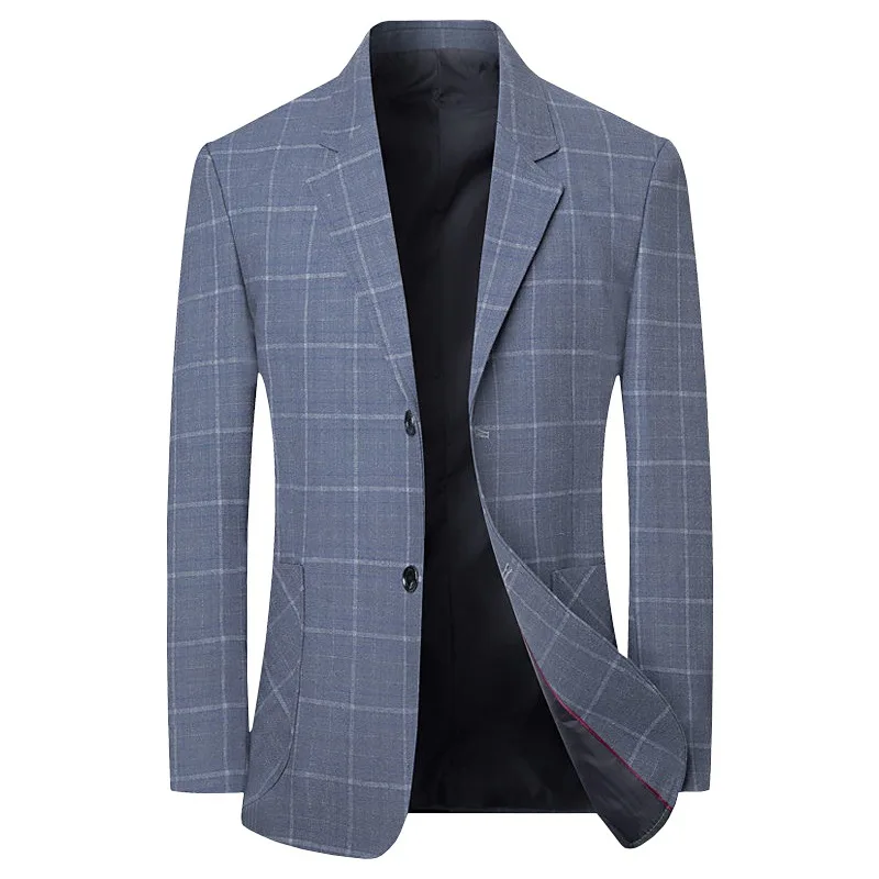 Man Blue Plaid Suits Coats New Spring Business Casual Blazers Jackets Good Quality Male Slim Blazers Jackets Men\'s Clothing 4XL