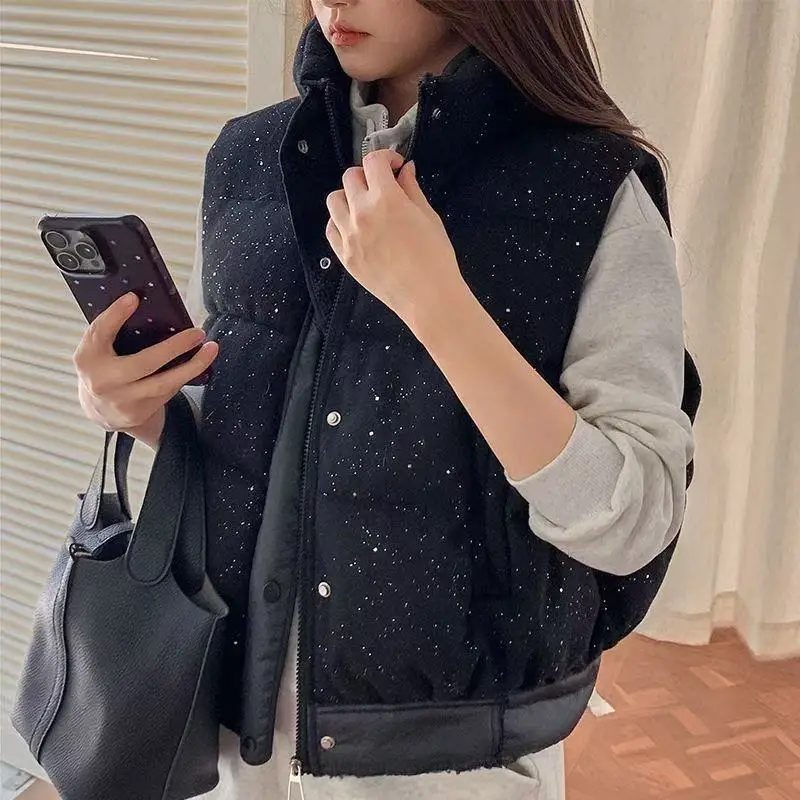 

Temperament Cotton Vest Coat Women Parkas 2026 Autumn Winter New Unique Chic Sleeveless Jacket Ladies Fashion Waistcoat Outwear