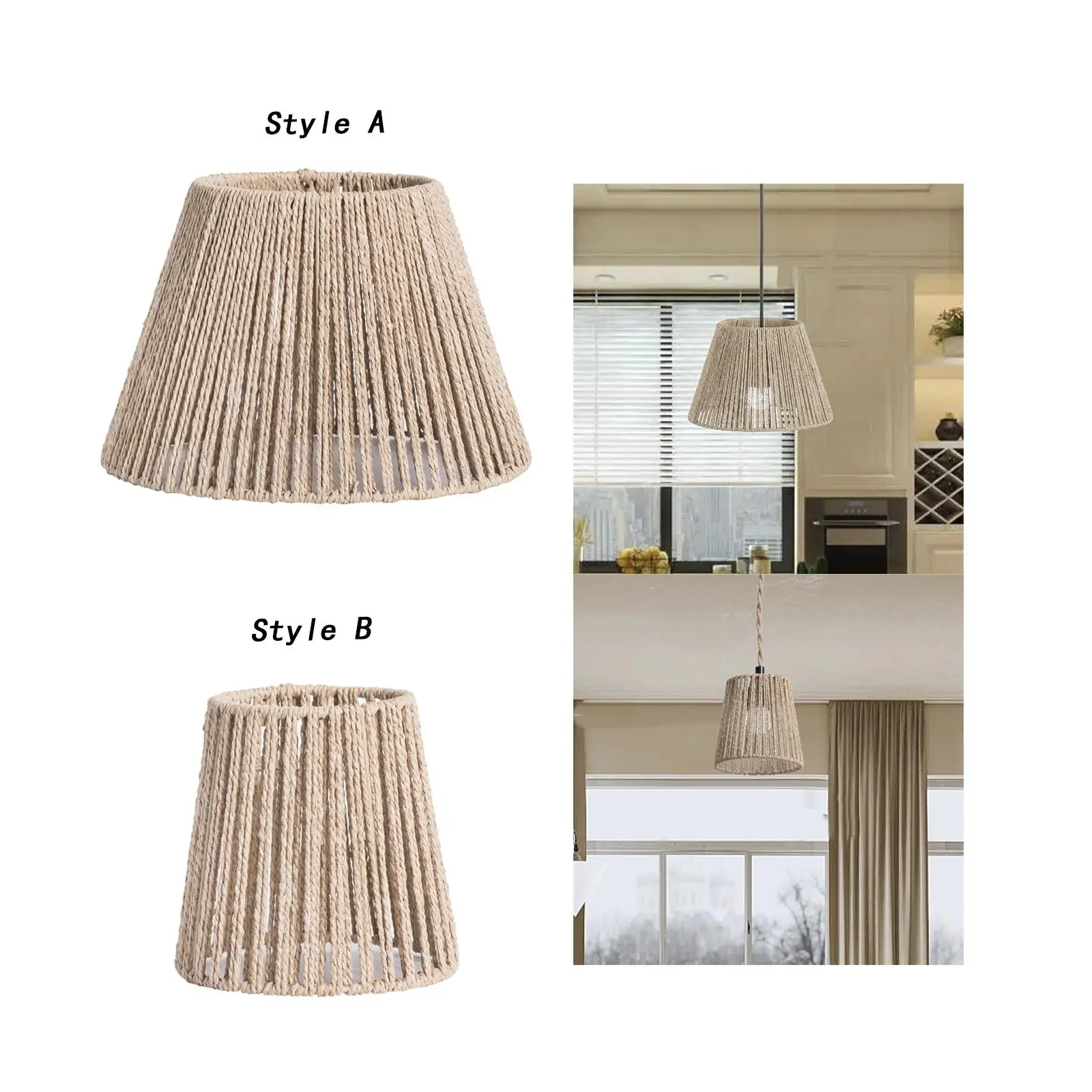 1Pc Hanging Lamp Shade Accessories Replacement Handmade Rope Woven Lampshade for Dining Room Farmhouse Teahouse Cafe Restaurant