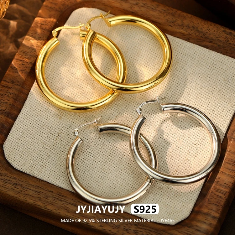 

JYJIAYUJY 100% Whole Original Sterling Silver S925 Hoop Earrings In Stock 40MM Circle Fashion Jewelry Gift Daily JYE465