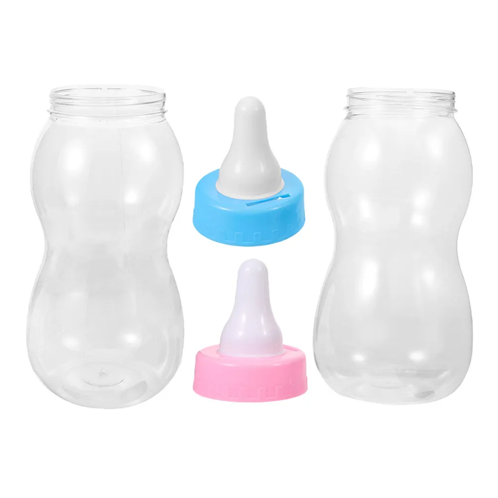 

2Pcs Milk Bottle Shape Transparent Candy Storage Jar Piggy Bank Coin Holder for Party Supplies Snack Cereal Rice Beans Food
