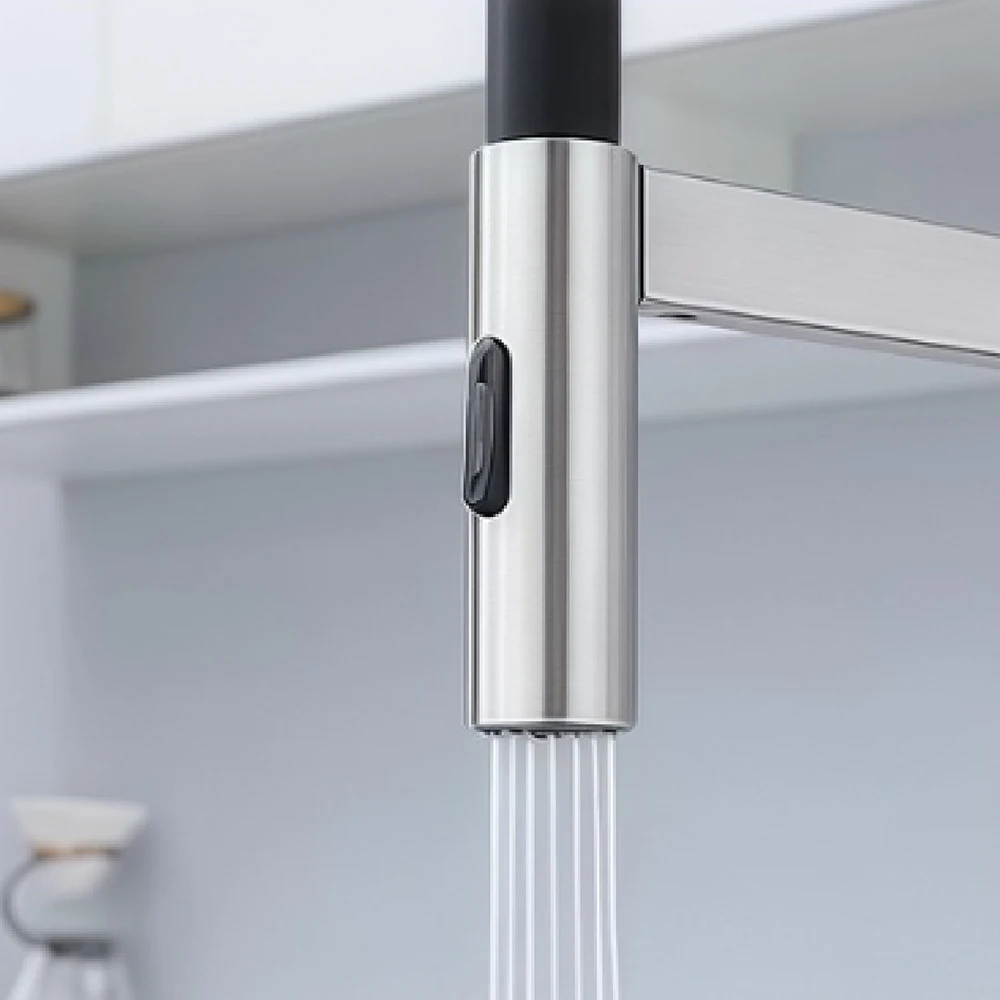 304 Stainless Steel Kitchen Sink Faucet Two Mode Water Out , Hose Pull Down 360 Rotation , Mixer Cold & Hot Water ,Ceremic Core